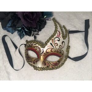 Vintage Masquerade Mask Gold Floral Women's Made Italy Pier One Venetian